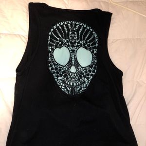 Express skull back crochet muscle tee